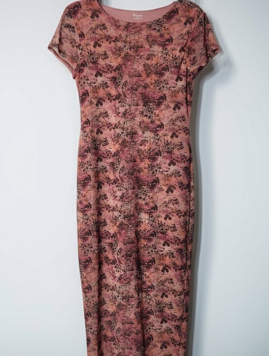 No Boundaries Dresses & Skirts - 90s Grunge Pink Floral Short Sleeve Mesh Midi Dress